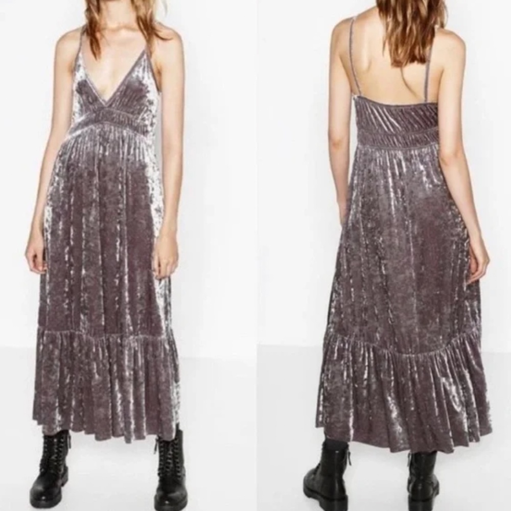 Zara crushed velour velvet maxi boho long dress Size M